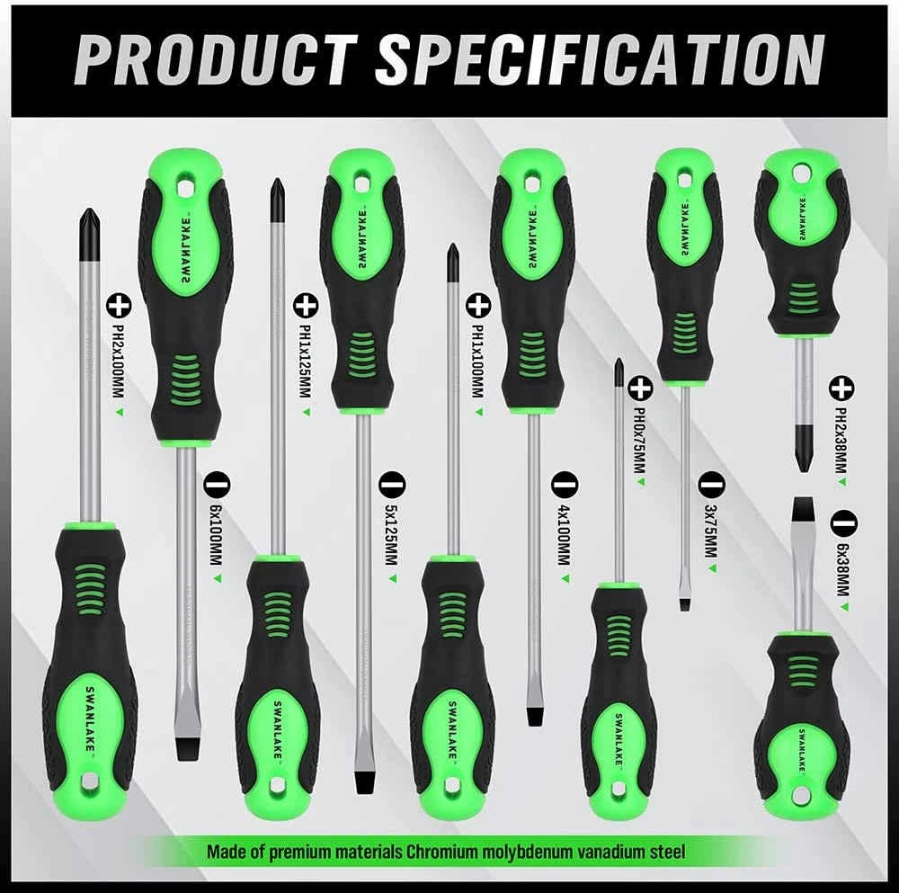 SWANLAKE 11PCS Screwdriver Set, Magnetic 5 Phillips and 5 Flat Head Tips for Fas