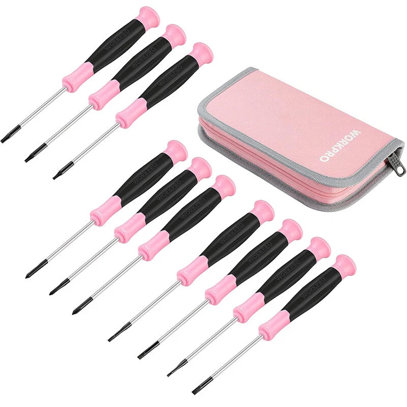 WORKPRO 10-Pieces Precision Screwdriver Set w/Pink Pouch RUST RESISTANT NEW