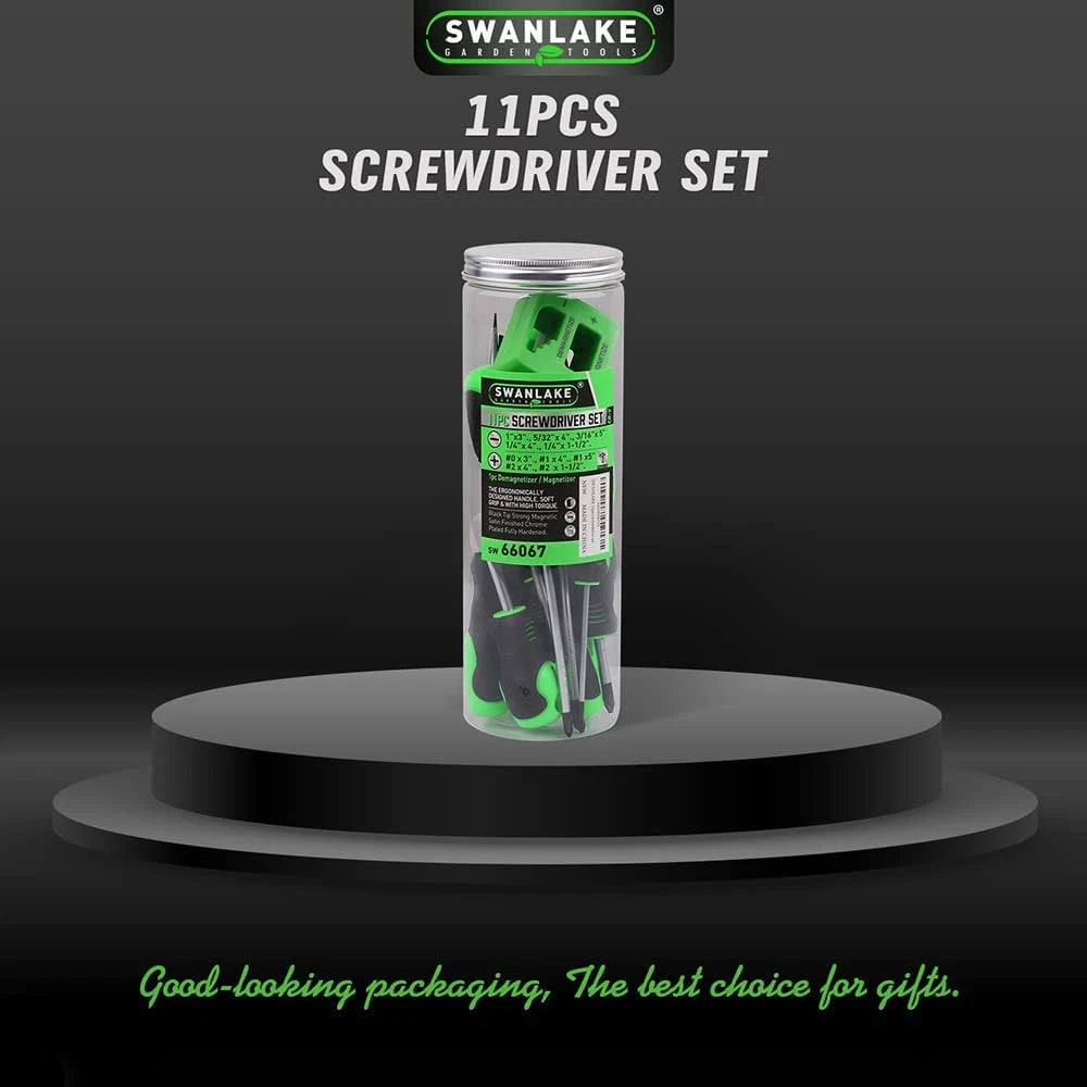 SWANLAKE 11PCS Screwdriver Set, Magnetic 5 Phillips and 5 Flat Head Tips for Fas