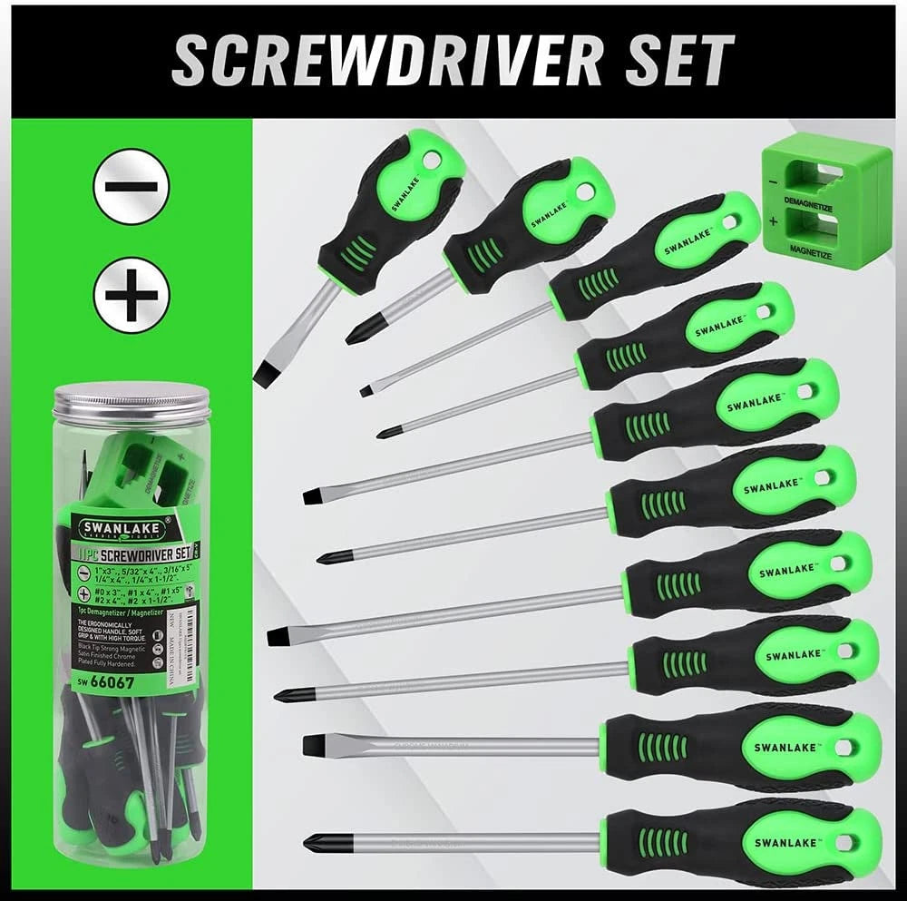 SWANLAKE 11PCS Screwdriver Set, Magnetic 5 Phillips and 5 Flat Head Tips for Fas