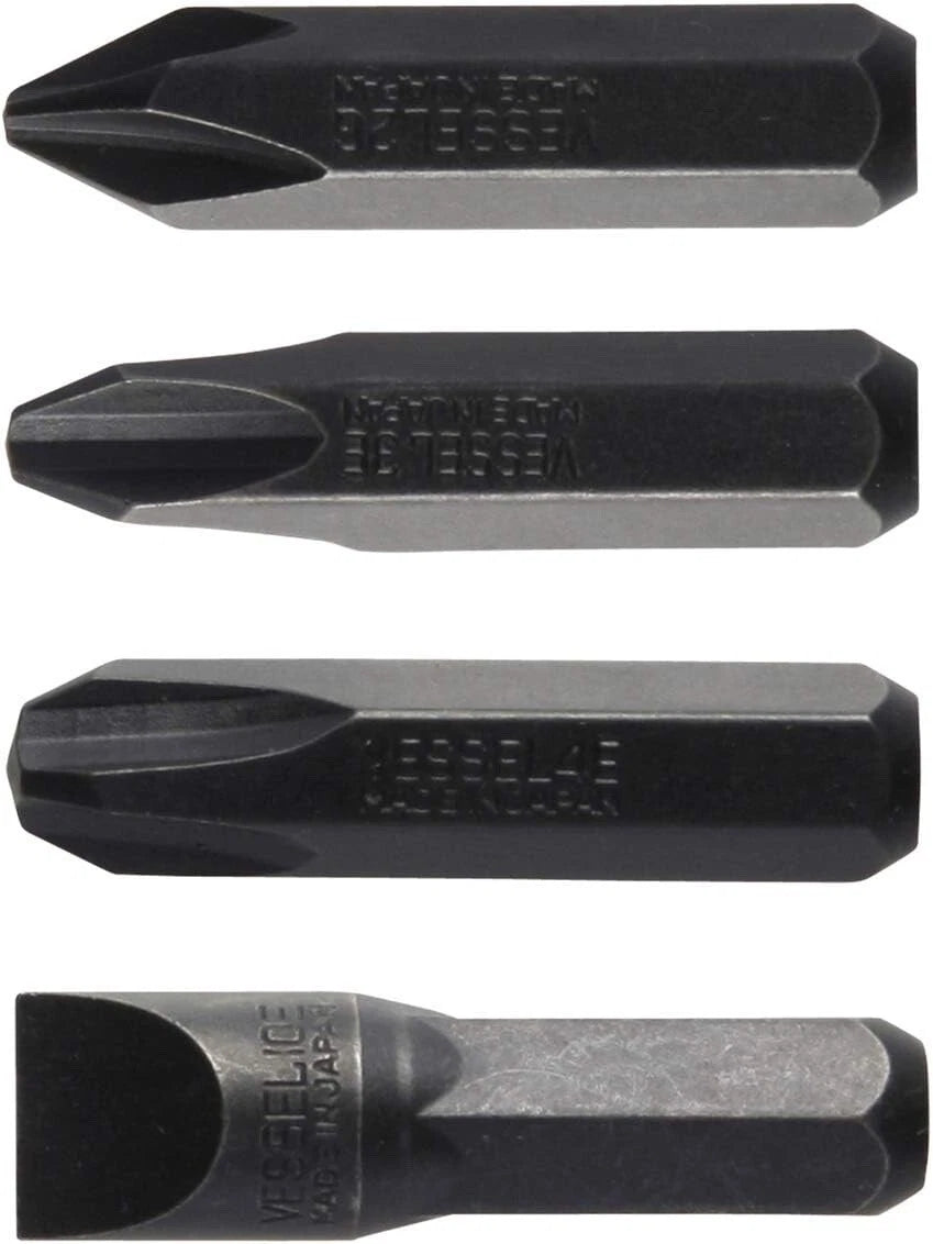 VESSEL BS2500 Impact Screwdriver Bits Heavy Duty 4 Pcs JIS Set