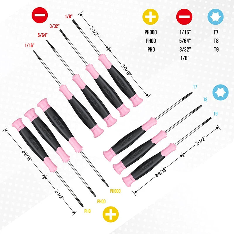 WORKPRO 10-Pieces Precision Screwdriver Set w/Pink Pouch RUST RESISTANT NEW