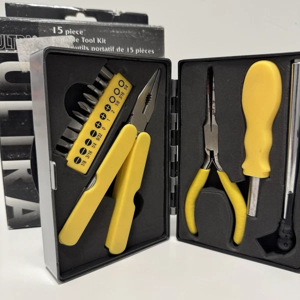 UltraSteel 15 Pc Tool Screwdriver & Flashlight Set Hex/Phillips/Slotted NEW
