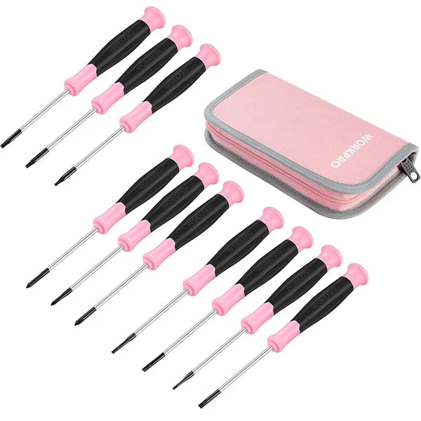 WORKPRO 10-Pieces Precision Screwdriver Set w/Pink Pouch RUST RESISTANT NEW