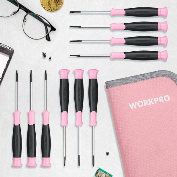 WORKPRO 10-Pieces Precision Screwdriver Set w/Pink Pouch RUST RESISTANT NEW