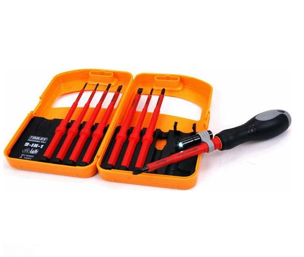 Expert 9-in-1 VDE Insulated IEC 60900 AC1000V Screwdriver Set:Slot Phillip Torch