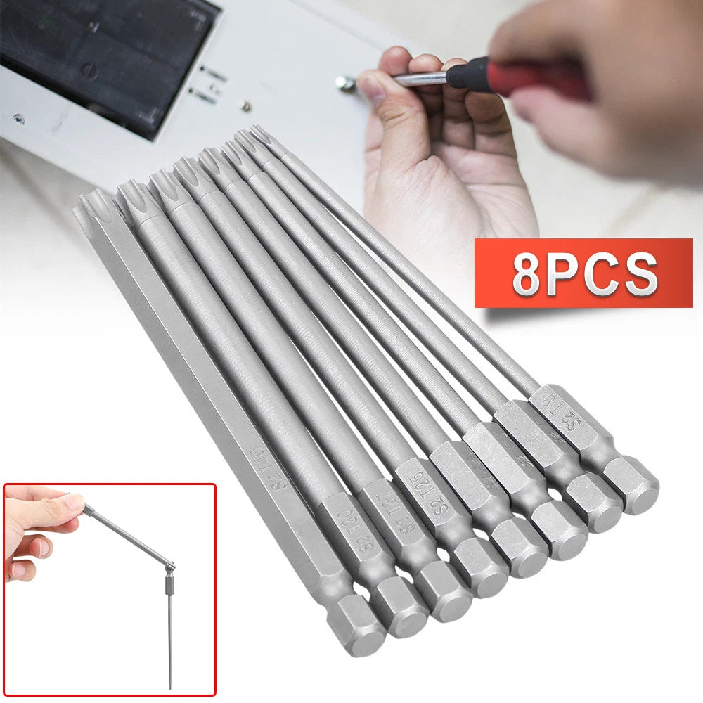 8pcs Torx Screwdriver Bit Set Hex Security Magnetic Head 100MM Extra Long IN USA