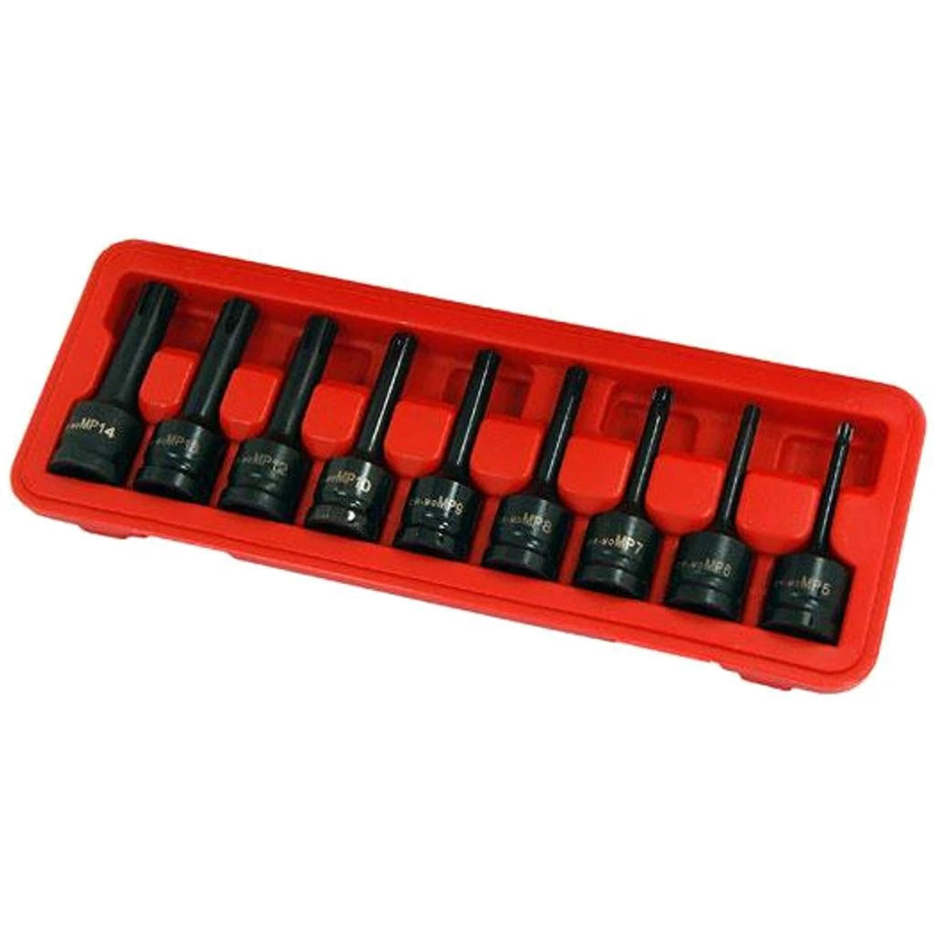 Neilen 9pc Impact Bit Socket Set Ribe Wrench R5 - R14 1/2" Drive 78mm