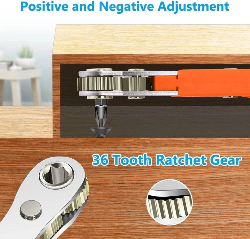 2×Ratcheting Right Angle Screwdriver Hex Drive 90 Degree Offset + 10PCS Bits Set
