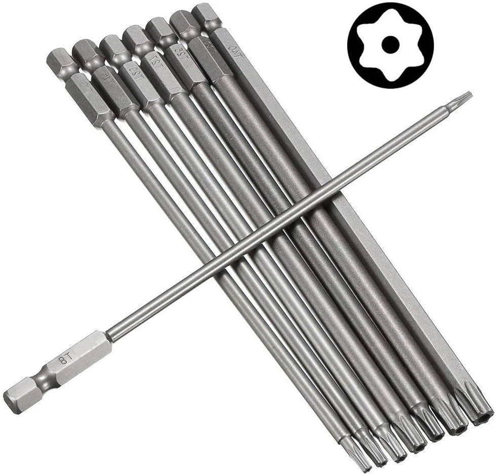 Mesee 8Pcs Long Torx Screwdriver Bit Set, 1/4 Inch Hex Shank T8-T40 Security S2