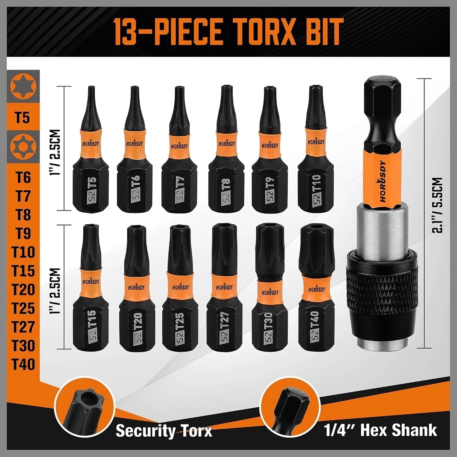 12pc Torx Bit Set Security Tamper Proof T5-T40 Star Bit Set for Impact w Box