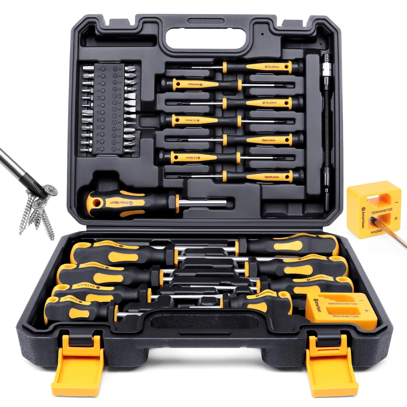 Magnetic Screwdrivers Set & Case Amartisan 43piece Includs Slotted Tools for Men