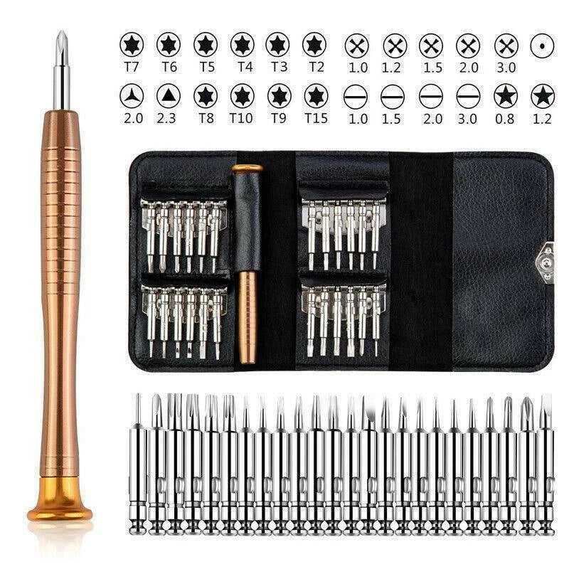 25 in 1 Screwdriver Set Precision Repair Mini Tool Kits with Black Leather Bag