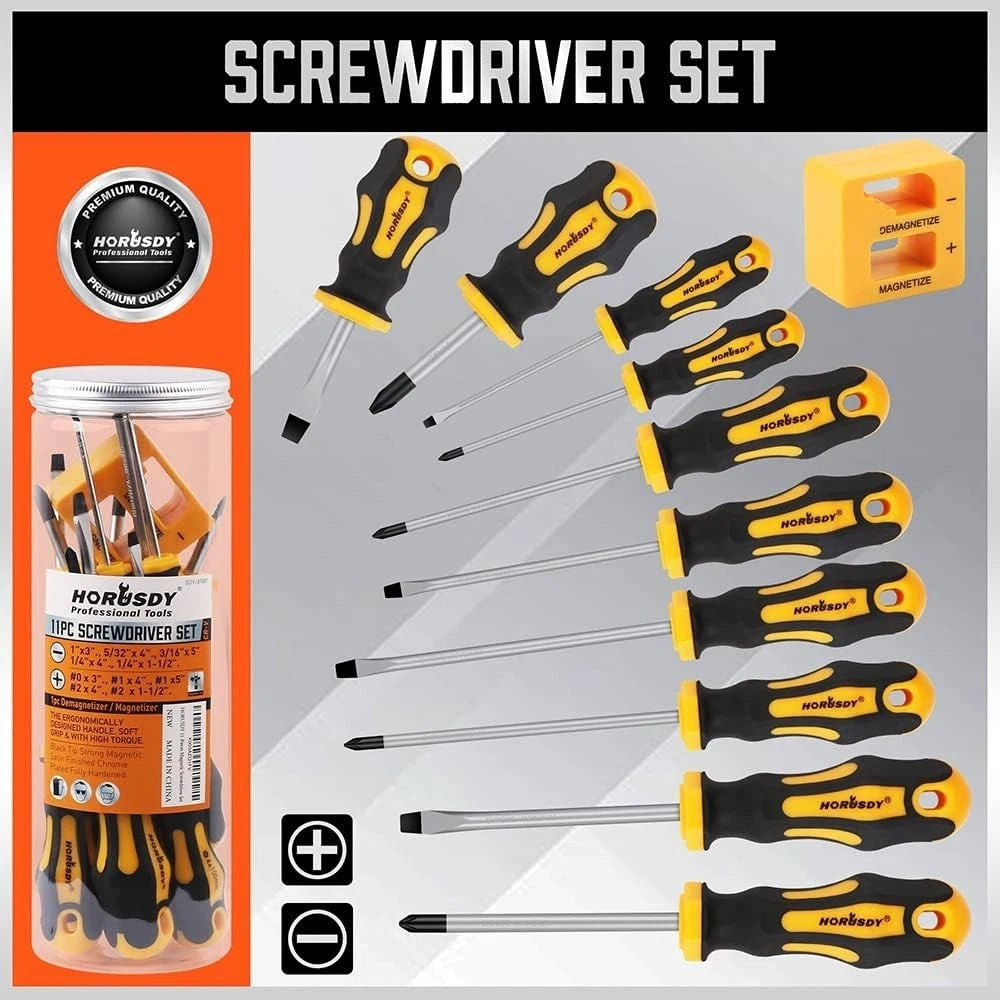 11-Piece Magnetic Screwdriver Set - Corrosion-Resistant with Storage Box