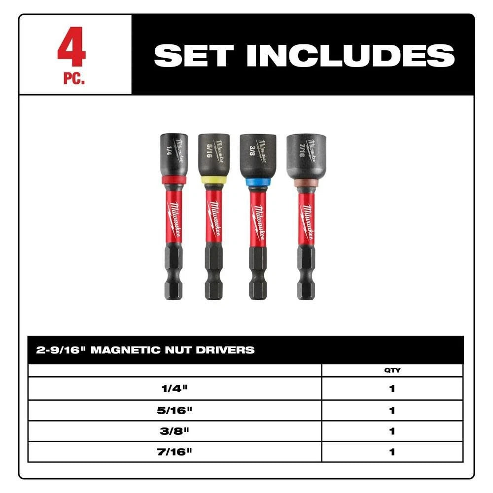 Milwaukee Shockwave Impact Duty 2 9/16 Magnetic Nut Driver Set 4Pc