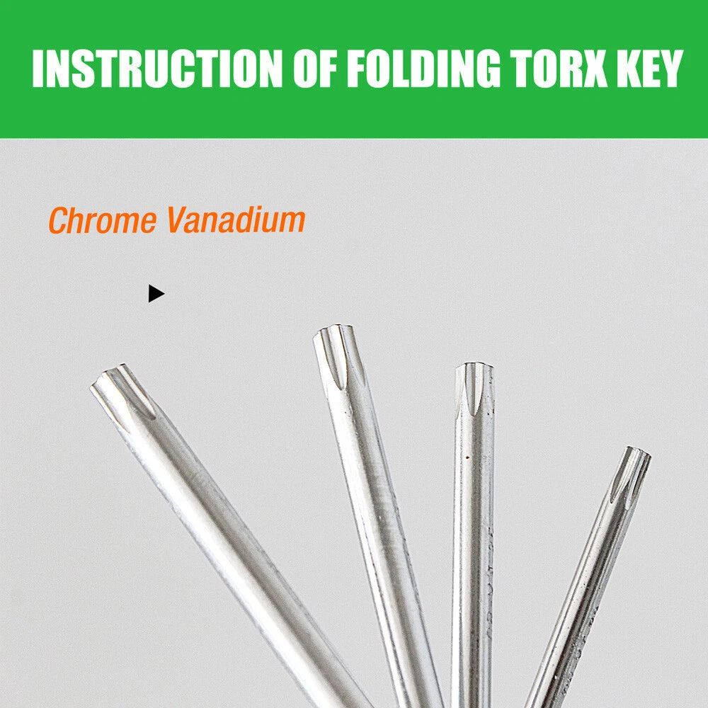 10 PC Tamper Proof Star Key Set Folding Locking Torx security screwdriver T6-T30