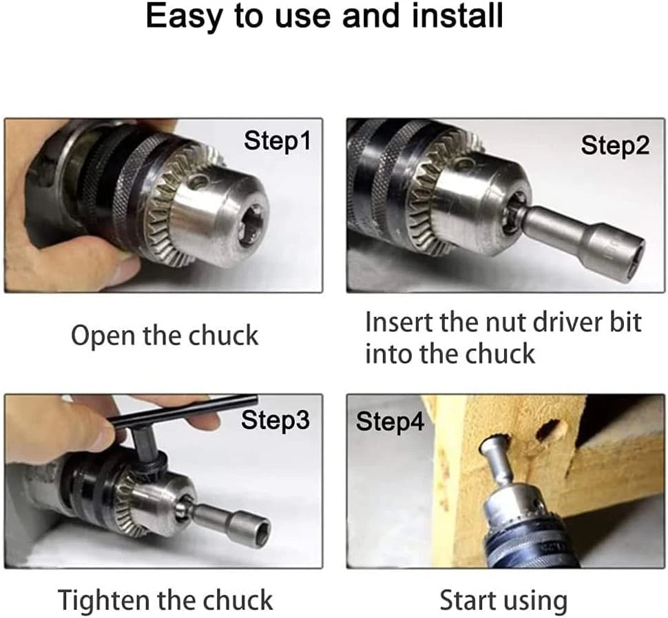 10pcs Power Nut Driver Set 1/4” Hex Shank Magnetic Quick Change Socket Nut Im...