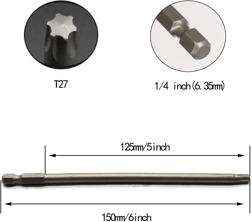 10PCS 6"/150mm T27 Torx Head Screwdriver Bit Set, 1/4 Inch T27, 150mm/6inch