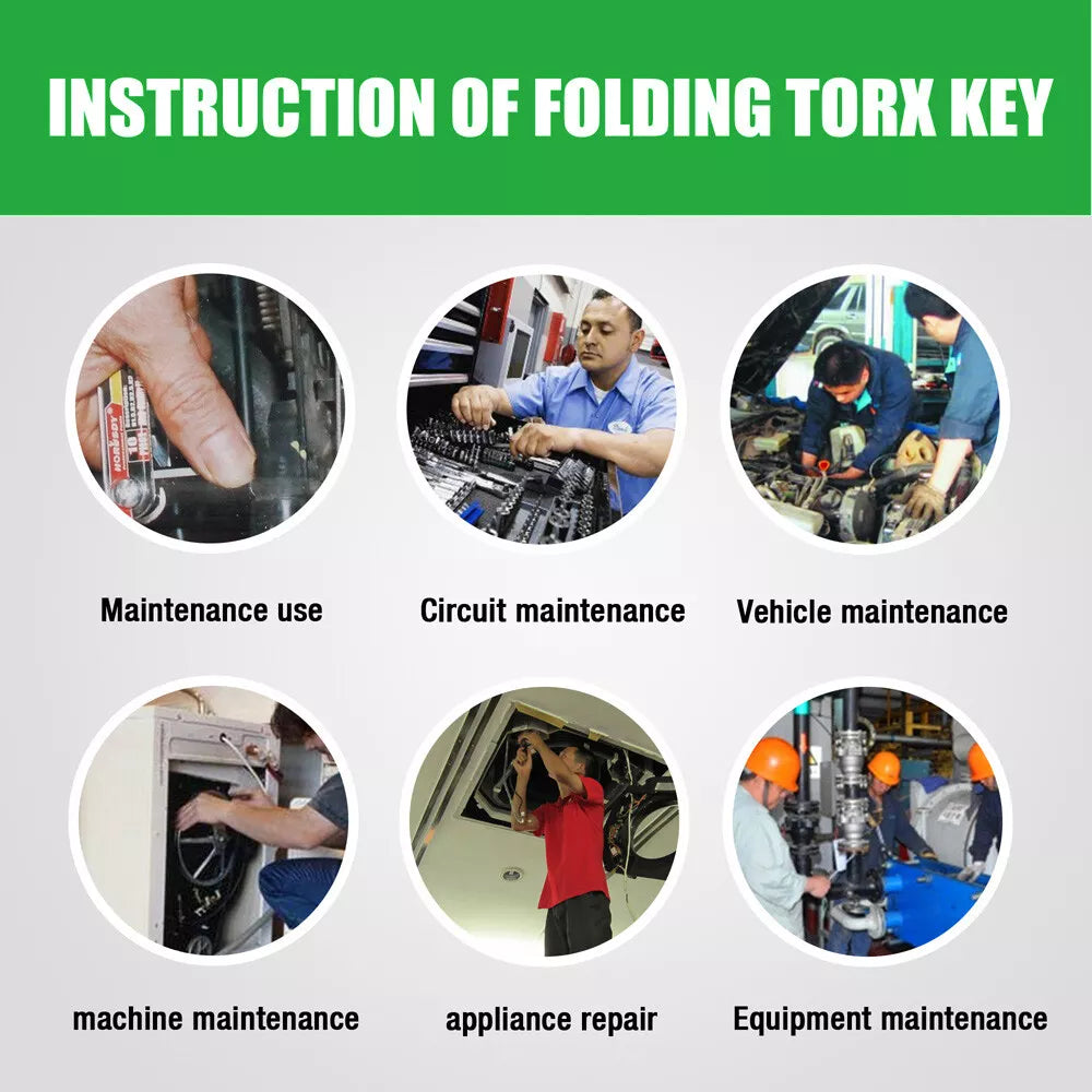 10 PC Tamper Proof Star Key Set Folding Locking Torx security screwdriver T6-T30