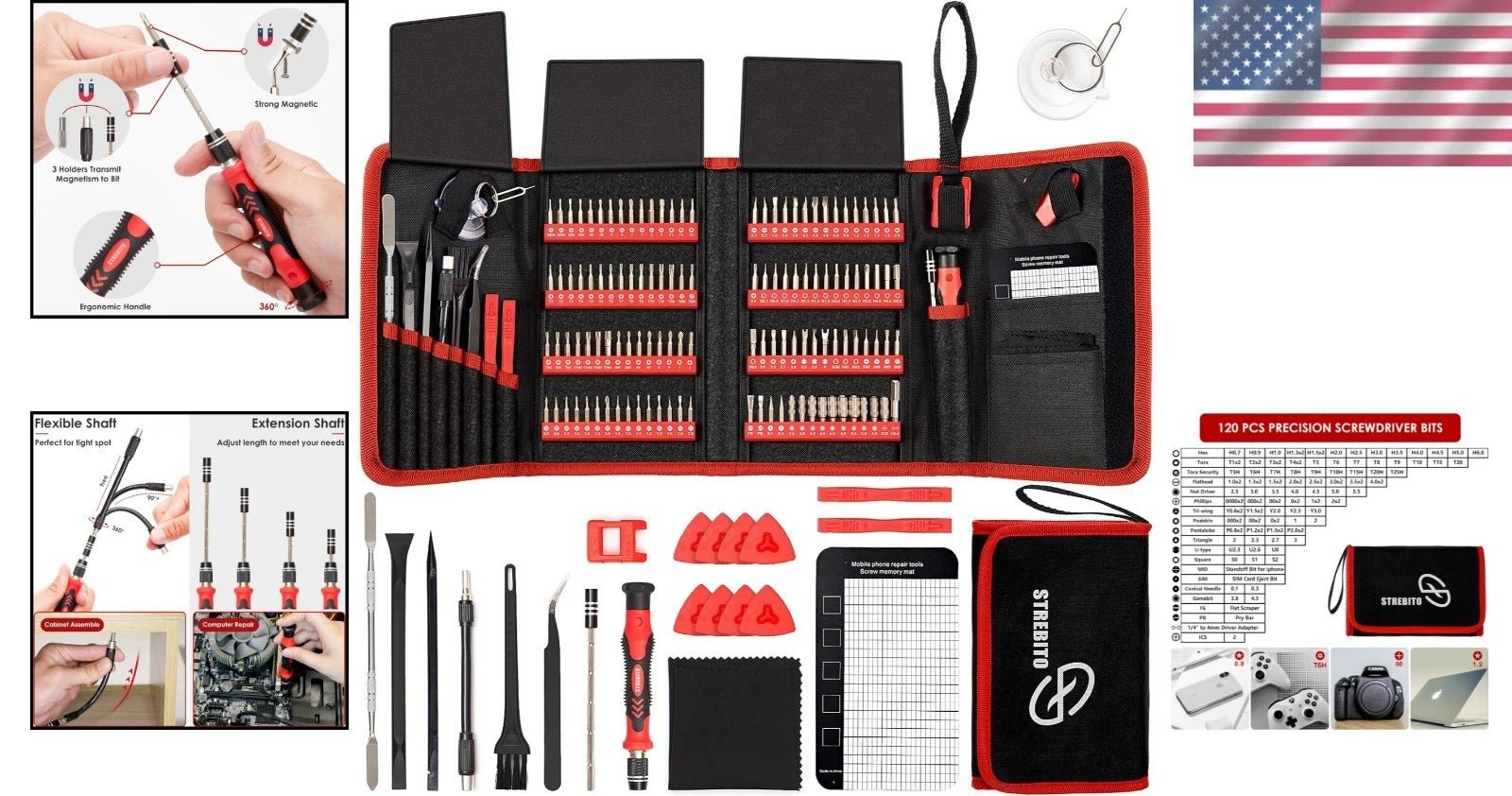 Ergonomic Magnetic Precision Screwdriver Set - 120 Bits for iPhone, Laptops, PS4