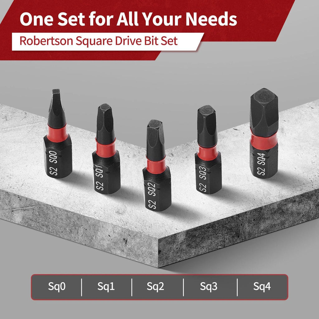 5PCS Robertson Square Drive Bits Premium S2 Alloy Steel Square Drill Bit Set ...