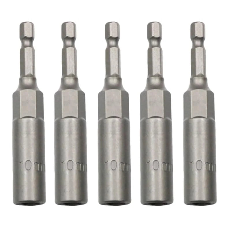 5 x Deep Bolt 10mm Nut Driver Bit Set 1/4" Hex Shank Impact Socket Adapter
