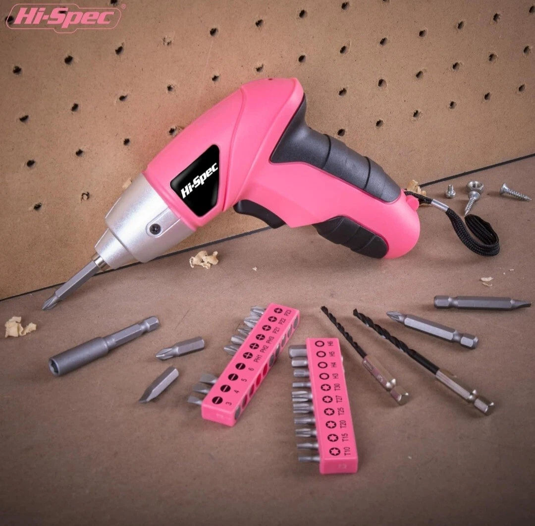 Hi-Spec Electric Screwdriver 27pcs 3.6V Pink USB Small Power Rechargerable