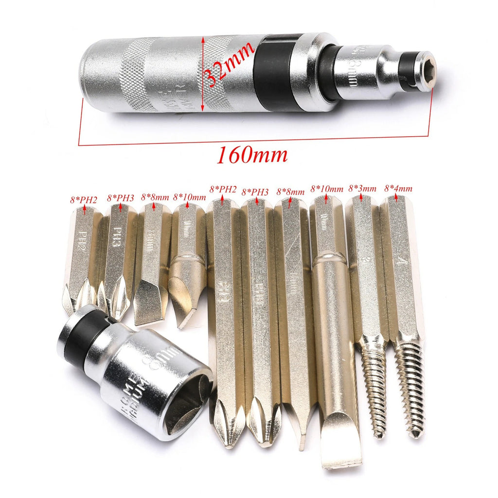 12Pcs Reversible Impact Driver Bits Screwdriver Set Hand Tool Socket Kit +Case