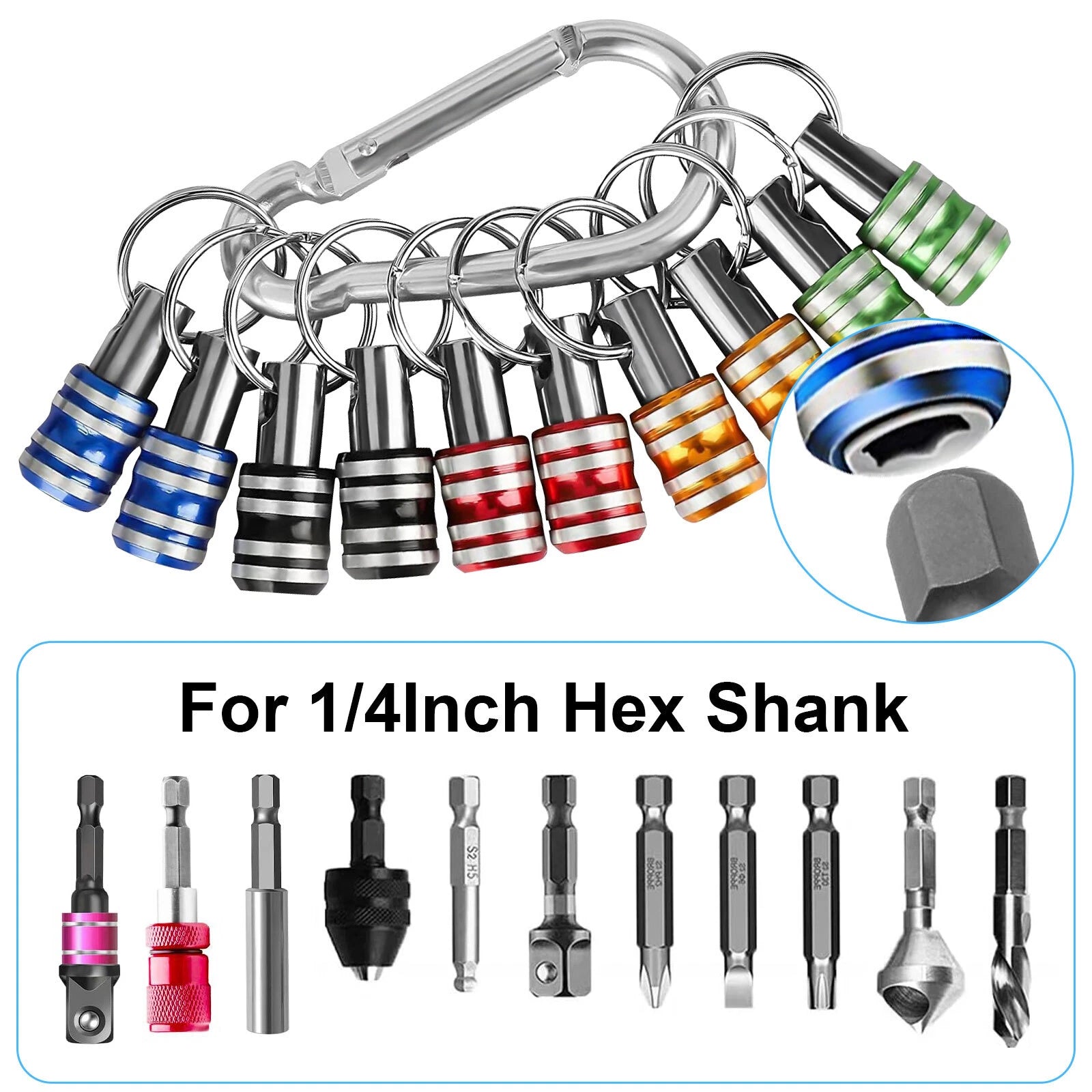 10/5x 1/4" Hex Shank Quick Release Keychain Screwdriver Drill Bit Holder Bit Set