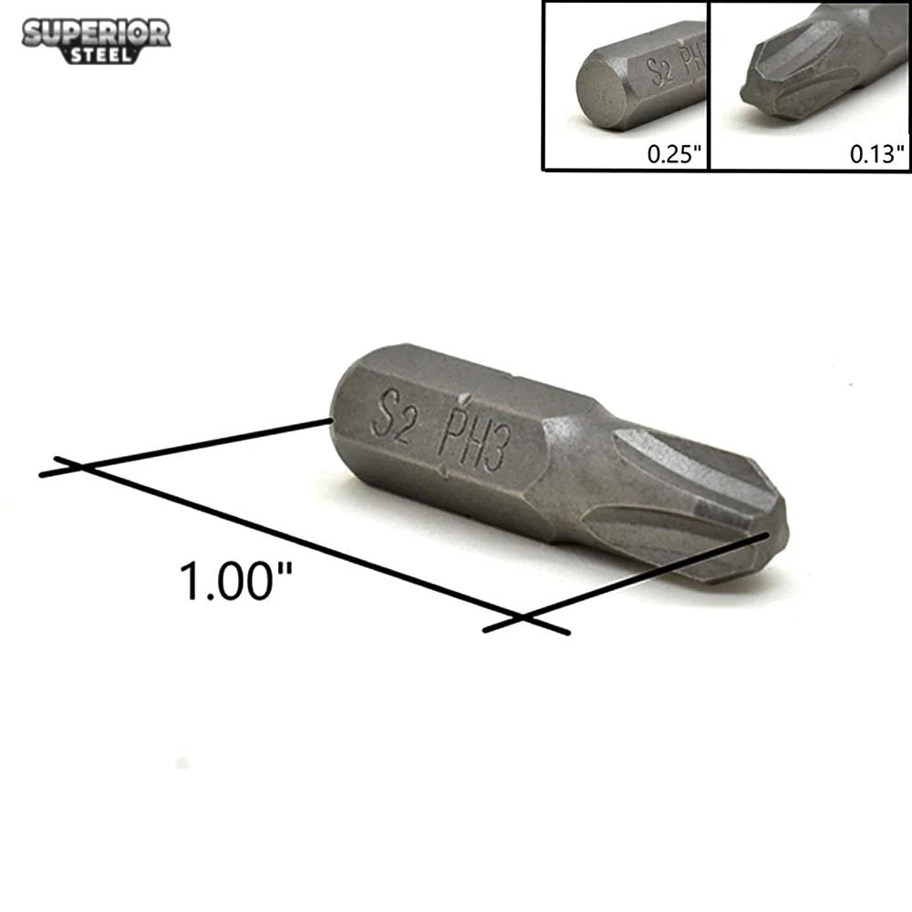 BP103-10PK 3# Phillips Head Power Screwdriver Bits - 1 Inch Long - 10