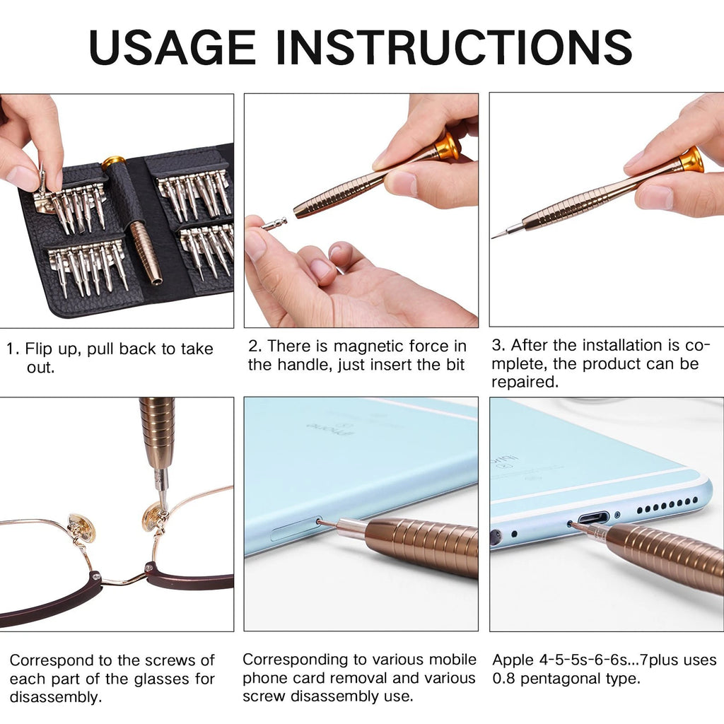 25 in 1 Screwdriver Set Precision Repair Mini Tool Kits with Black Leather Bag
