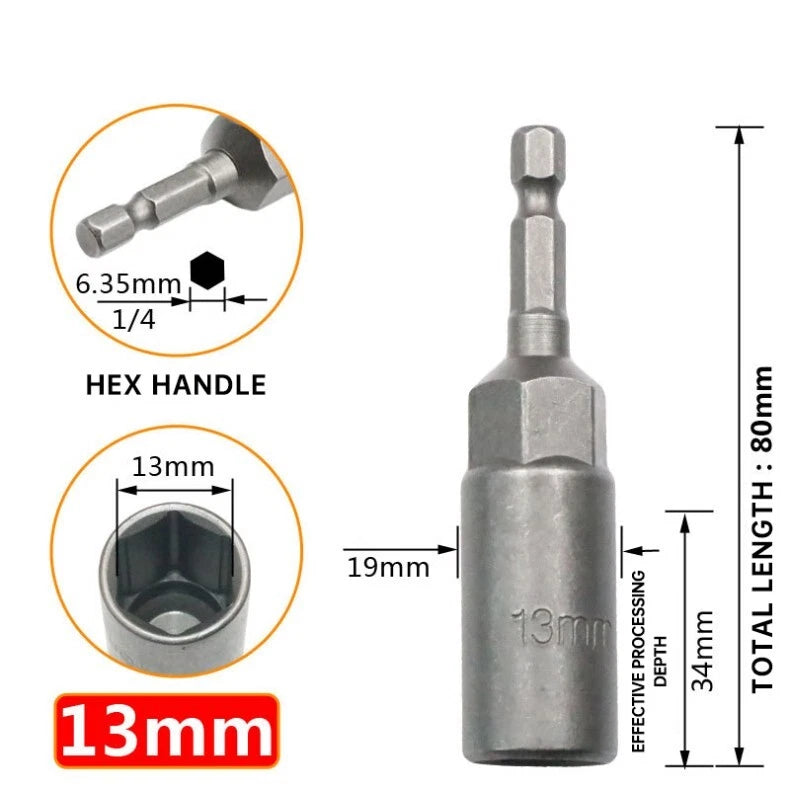 6-19mm Deep Bolt Nut Driver Bit Set 1/4" Hex Shank Impact Socket, Bolt Remover