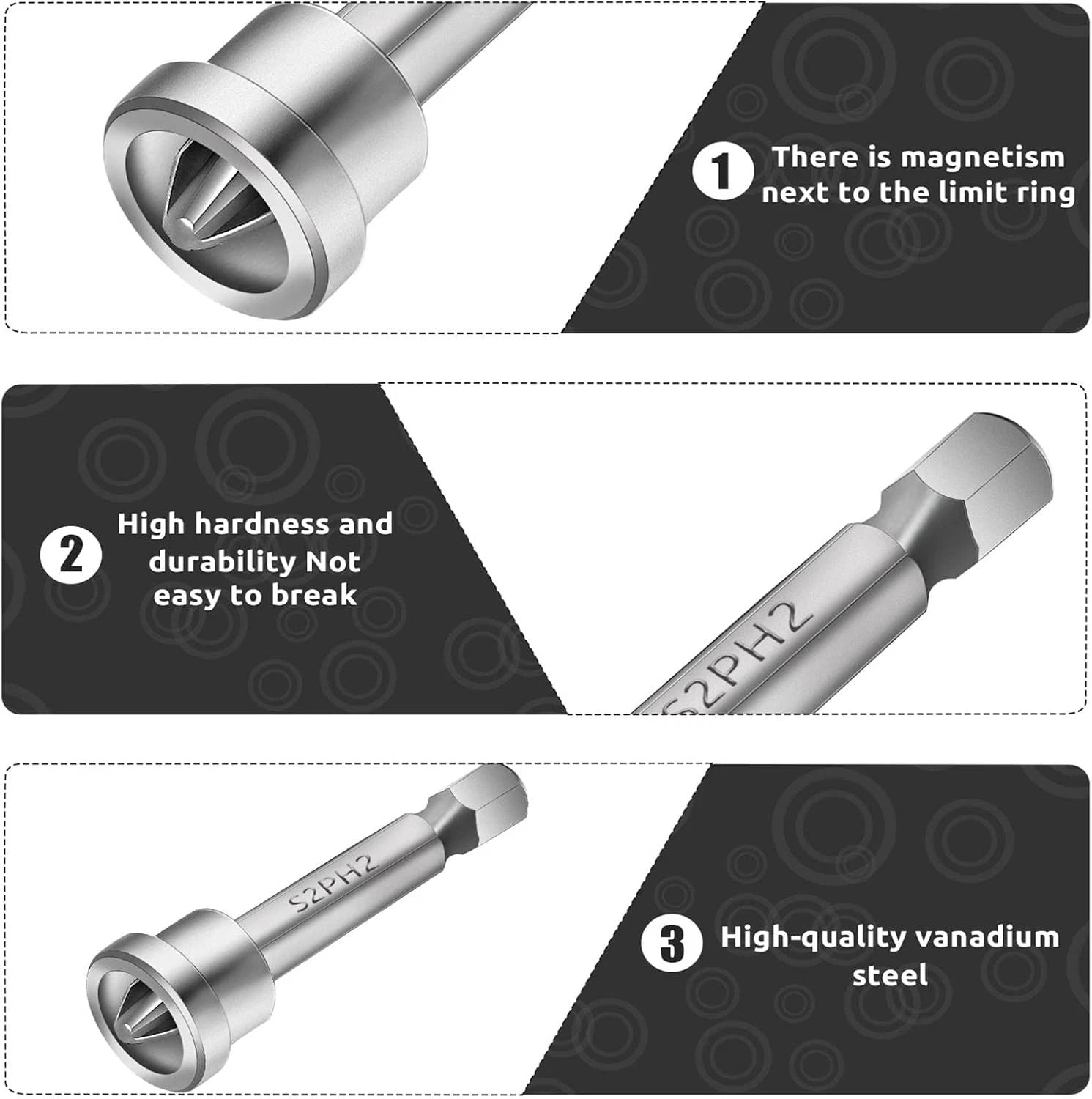 5 Pcs Magnetic Positioning Screwdriver Bits Set Anti-Slip One Size, Silver