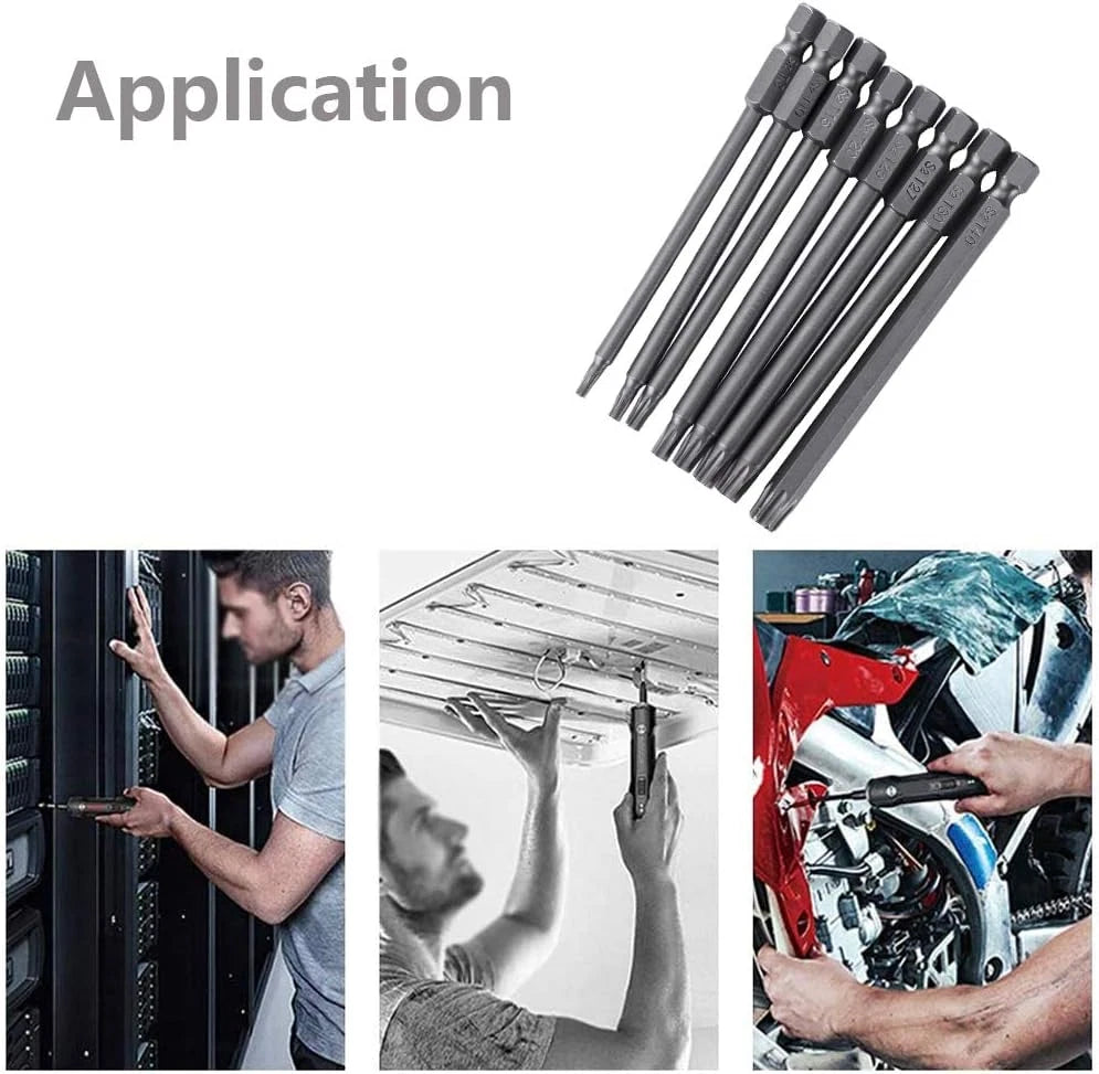Mesee 8Pcs Long Torx Screwdriver Bit Set, 1/4 Inch Hex Shank T8-T40 Security S2