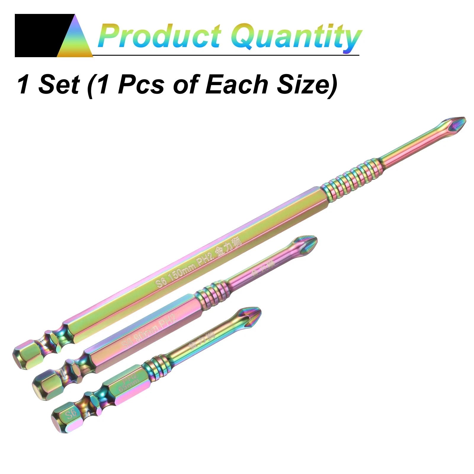 3pcs Anti Slip Phillips Screwdriver Bit Set PH2 1/4" Shank 2.6"/3.5"/6" Long