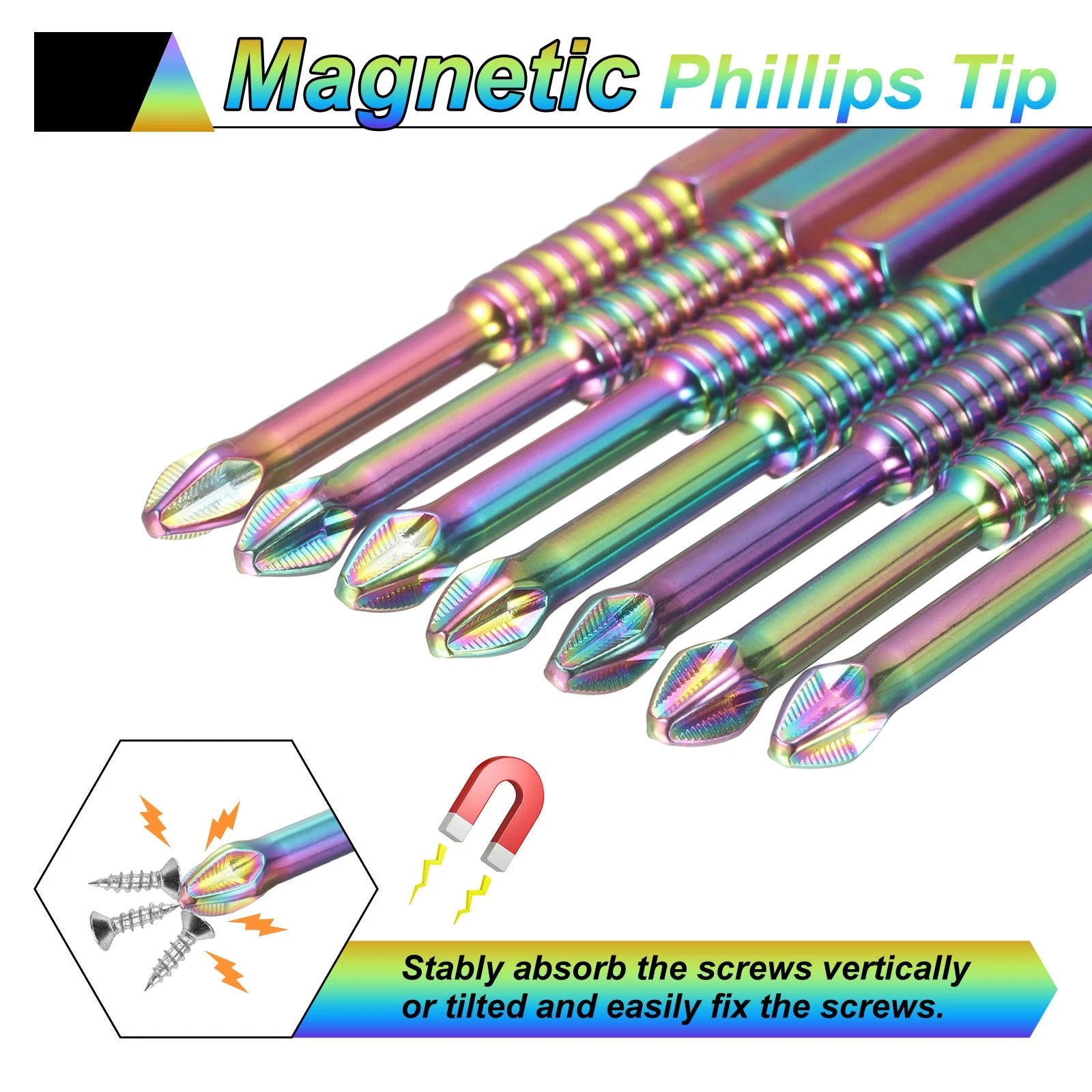 3pcs Anti Slip Phillips Screwdriver Bit Set PH2 1/4" Shank 2.6"/3.5"/6" Long