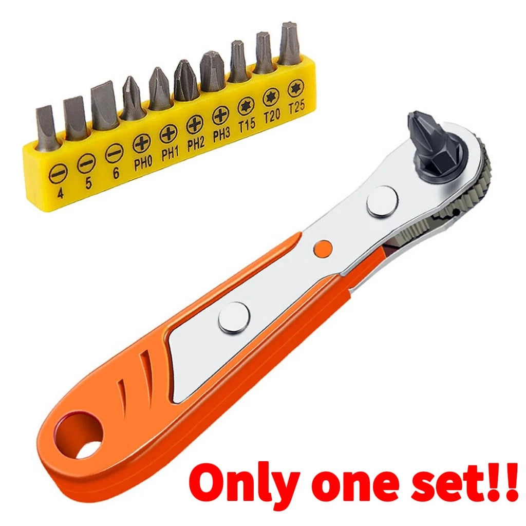 2×Ratcheting Right Angle Screwdriver Hex Drive 90 Degree Offset + 10PCS Bits Set