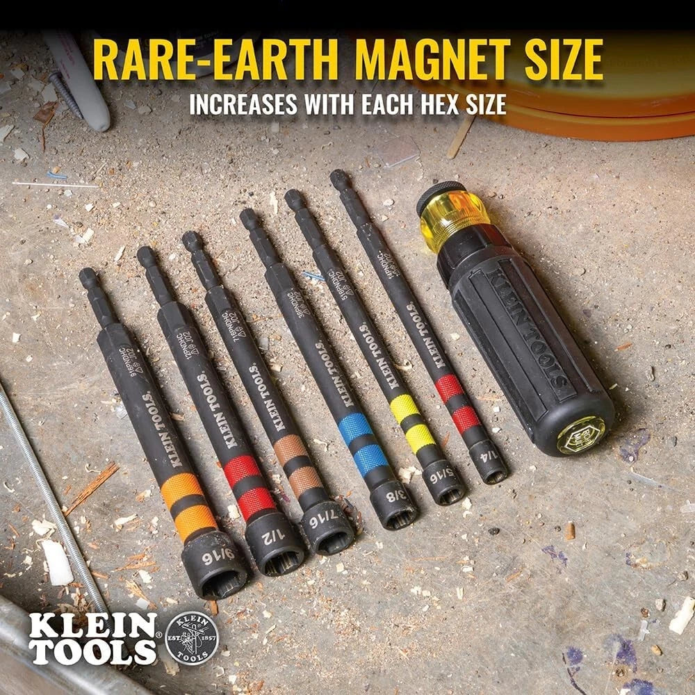 Klein Tools 32950 Ratcheting Impact Nut Driver Set, Magnetic, 6 SAE Sizes