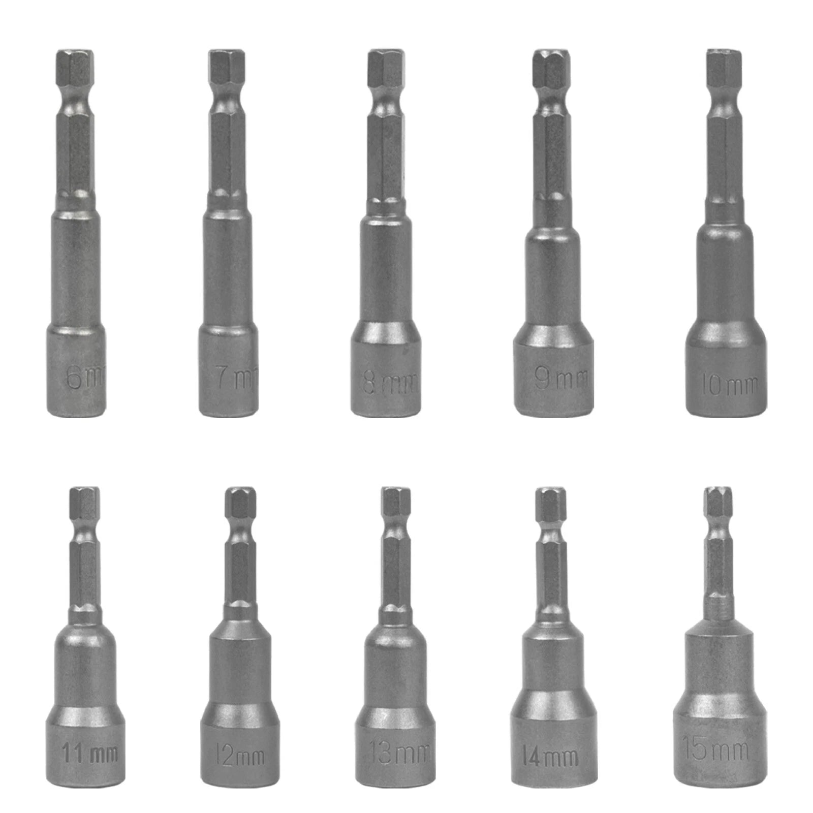 BLOSTM Magnetic Nut Driver Impact Drill Bit Socket Set 6-15mm 1/4" Hex 10PCS