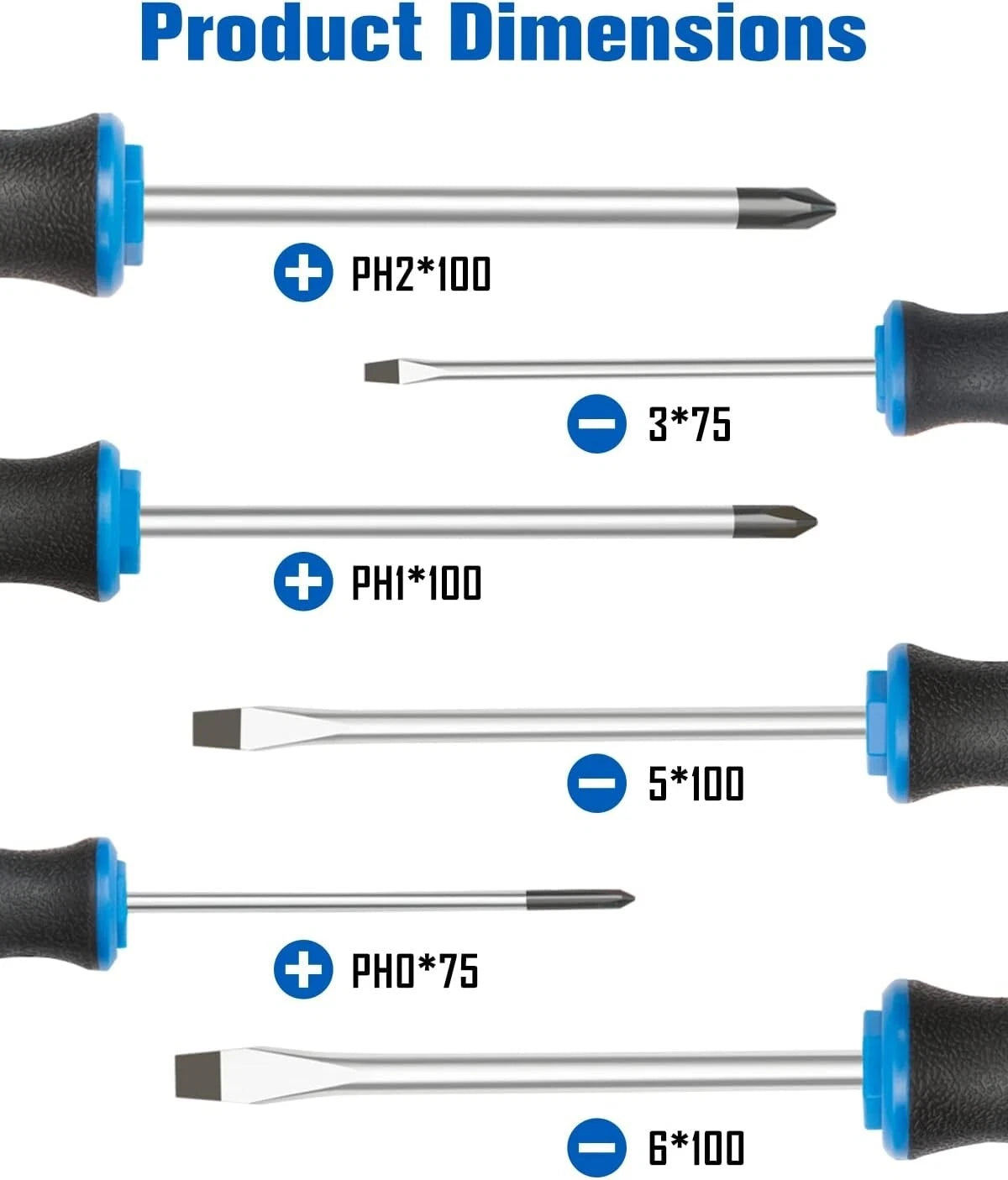 6PCS Magnetic Tip Screwdriver Set, 3 Phillips and 3 Flat, Professional Cushion