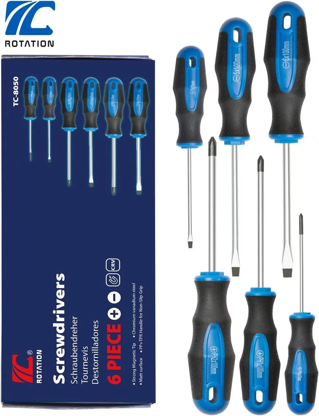 6PCS Magnetic Tip Screwdriver Set, 3 Phillips and 3 Flat, Professional Cushion G