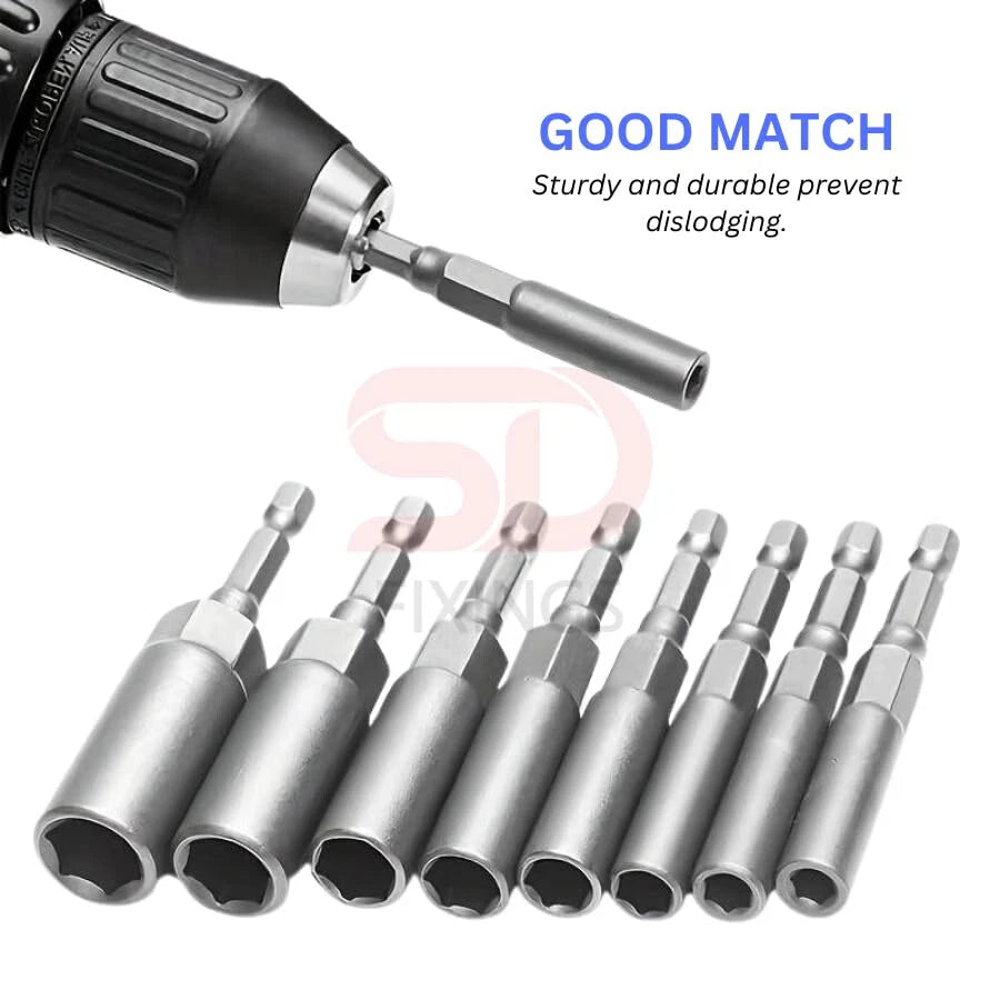5 x Deep Bolt 10mm Nut Driver Bit Set 1/4" Hex Shank Impact Socket Adapter