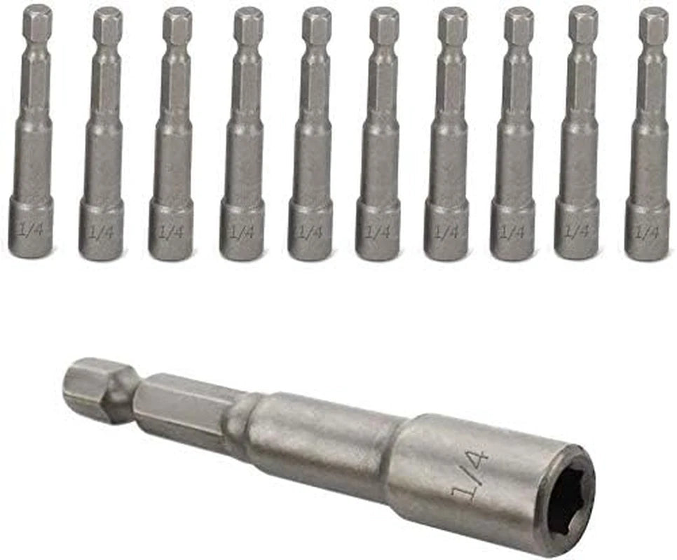 10Pcs 1/4'' Hex Shank Magnetic Power Nut Driver Bit Sets Quick Change Socket Nut