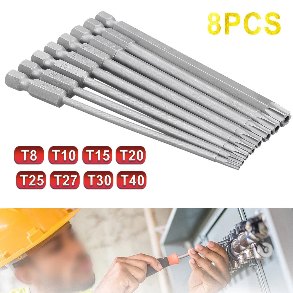 8pcs Torx Screwdriver Bit Set Hex Security Magnetic Head 100MM Extra Long IN USA