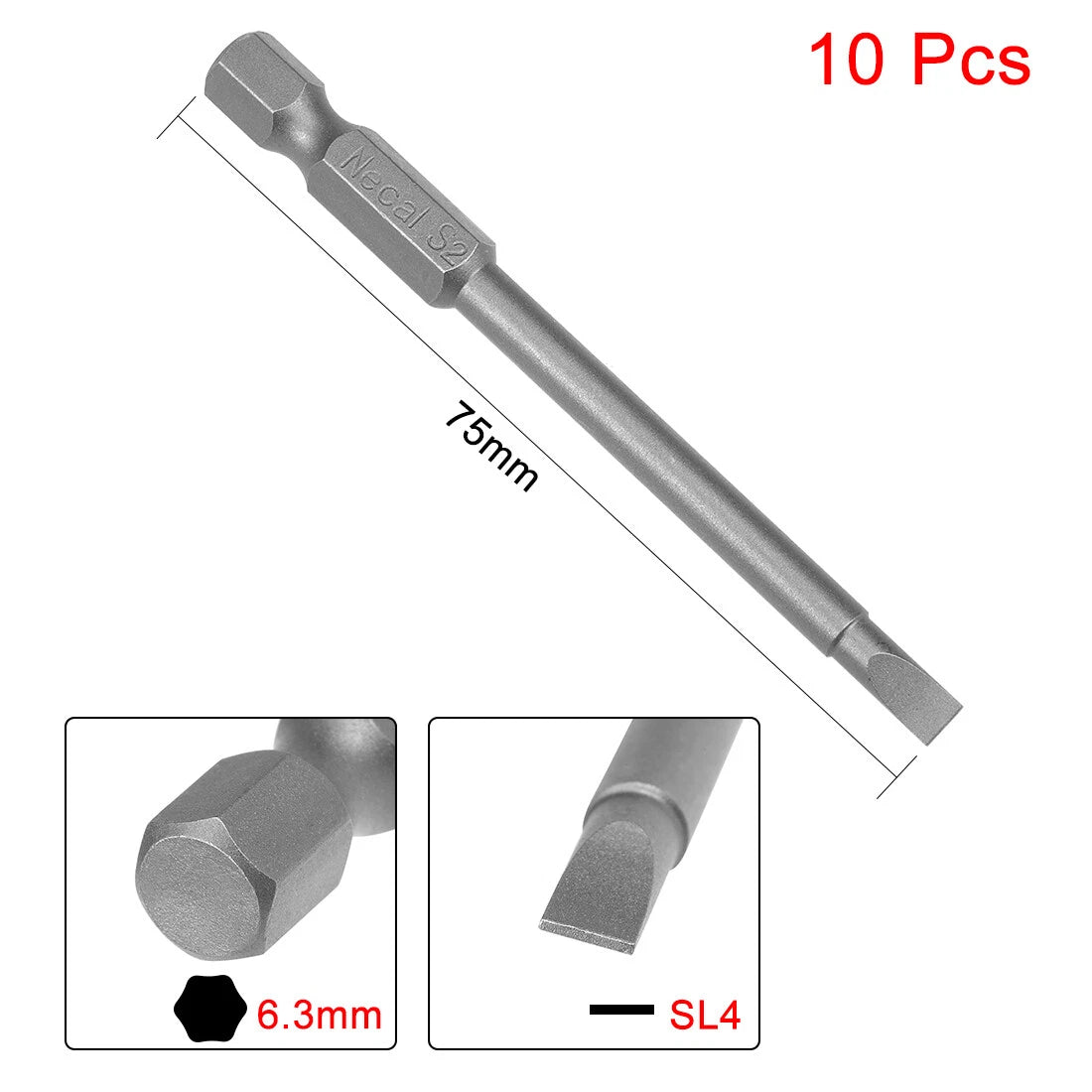 10pcs 4mm Slotted Tip Magnetic Flat Head Screwdriver Bits 1/4" Hex Shank S2