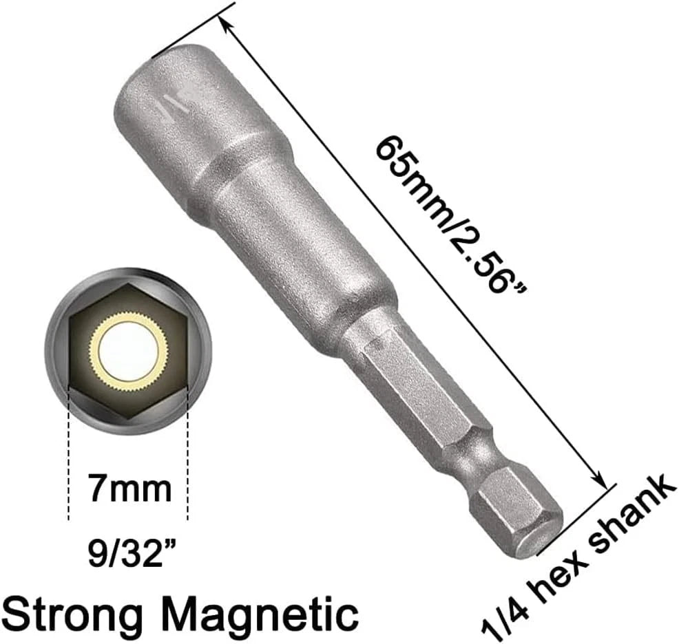 10pcs Power Nut Driver Set 1/4” Hex Shank Magnetic Quick Change Socket Nut Im...