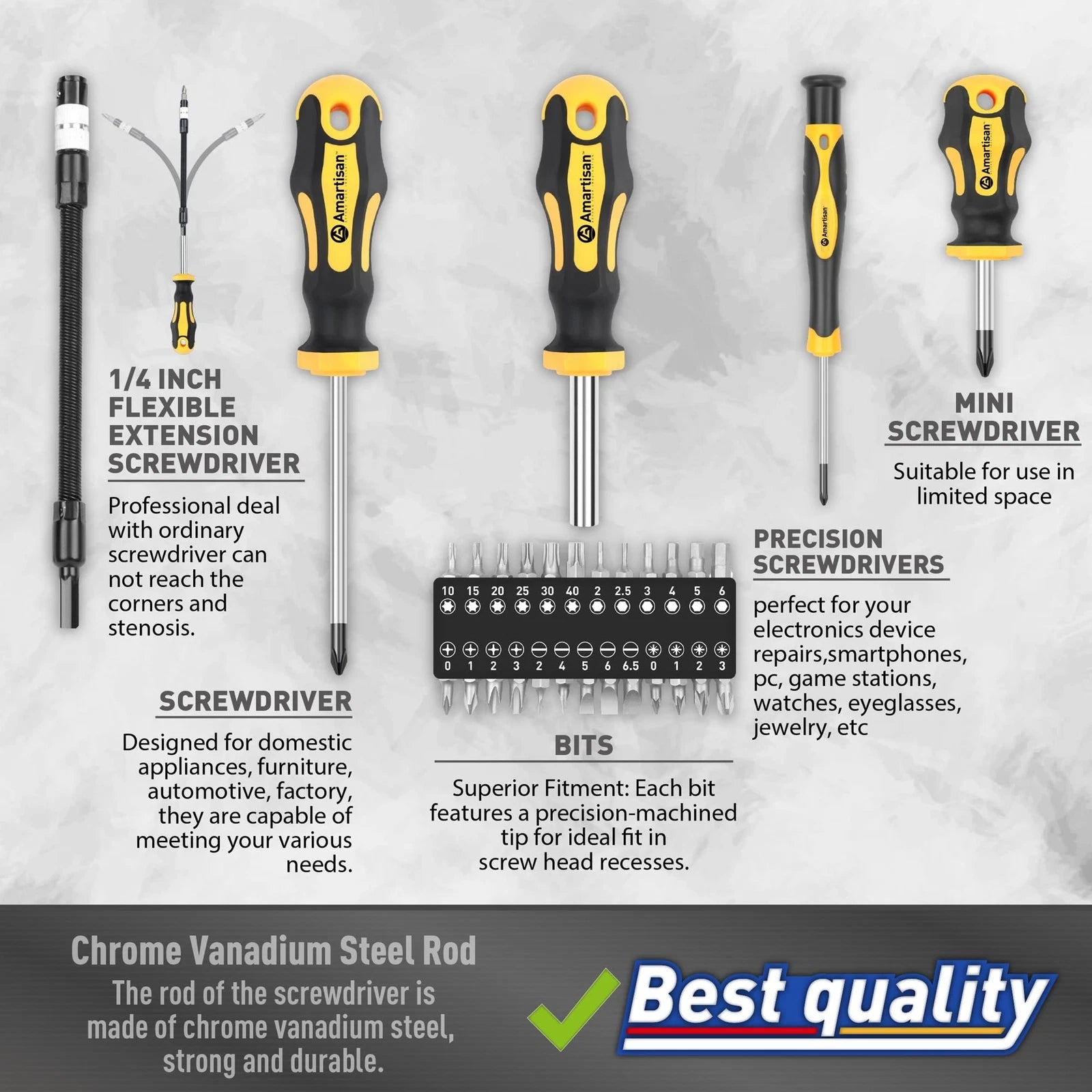 Magnetic Screwdrivers Set & Case Amartisan 43piece Includs Slotted Tools for Men