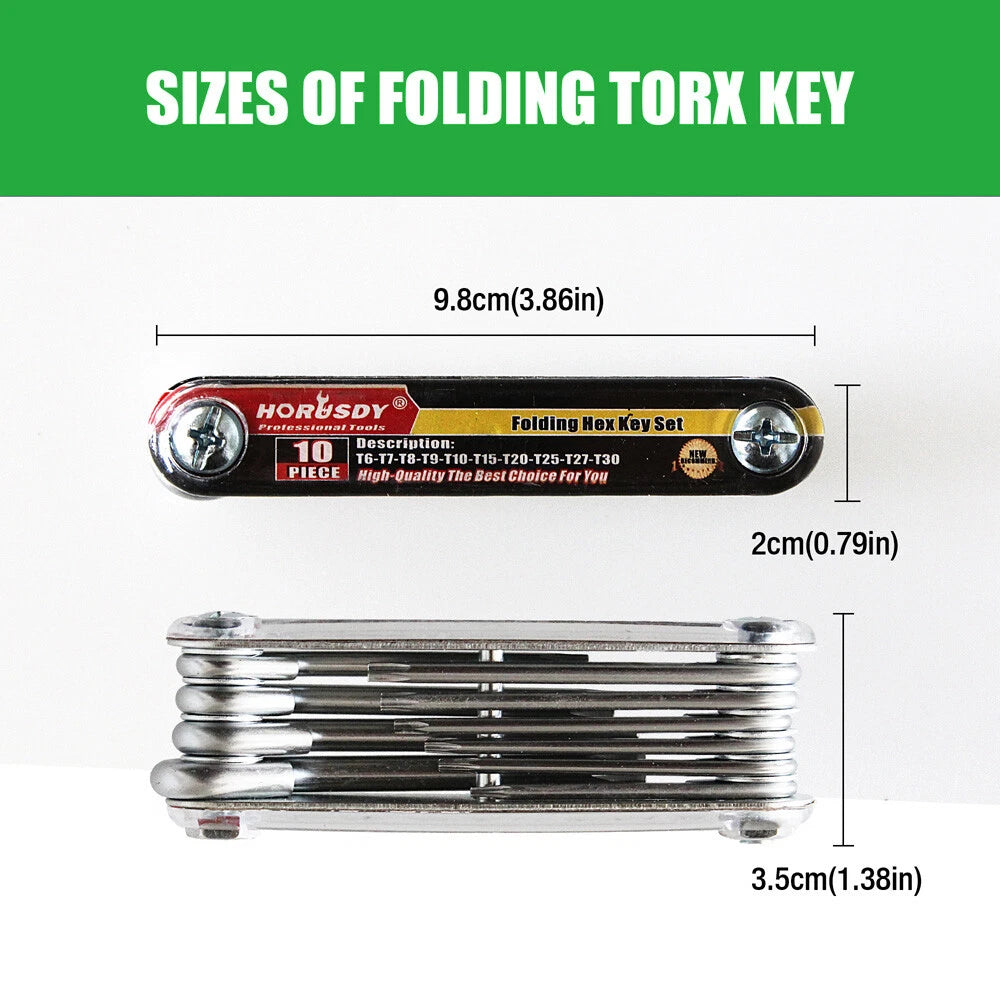 10 PC Tamper Proof Star Key Set Folding Locking Torx security screwdriver T6-T30