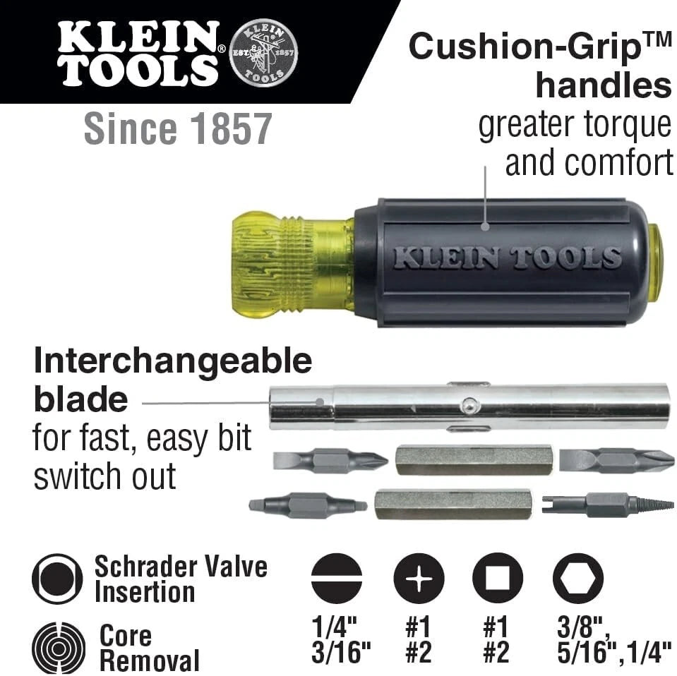 Versatile 11-in-1 Screwdriver/Nut Driver with Schrader Valve Bit—HVAC Essential