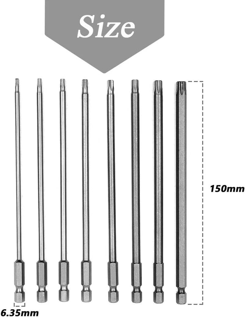 Mesee 8Pcs Long Torx Screwdriver Bit Set, 1/4 Inch Hex Shank T8-T40 Security S2
